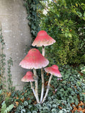 LARGE RUSTIC RED METAL TOADSTOOL / MUSHROOM CLUSTER STAKE GARDEN ORNAMENT