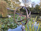 LARGE COLOURED METAL ARMILLARY STYLE SUNDIAL WEATHERVANE GARDEN ORNAMENT
