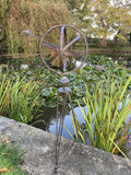 LARGE COLOURED METAL ARMILLARY STYLE SUNDIAL WEATHERVANE GARDEN ORNAMENT