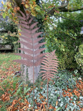 SET OF 2 BROWN METAL FERN LEAF PLANT STAKES GARDEN DECORATIONS
