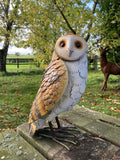 COLOURED METAL BARN OWL BIRD STATUE GARDEN ORNAMENT