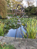 LARGE COLOURED METAL ARMILLARY STYLE SUNDIAL WEATHERVANE GARDEN ORNAMENT