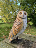 COLOURED METAL BARN OWL BIRD STATUE GARDEN ORNAMENT