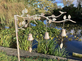 LARGE METAL WOODLAND TRIPLE BELL FLOWER STAKE GARDEN SUPPORT / DECORATION
