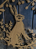 RUSTY METAL FLORAL RABBIT WREATH WALL ART GARDEN PLAQUE