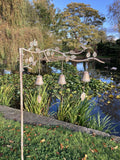 LARGE METAL WOODLAND TRIPLE BELL FLOWER STAKE GARDEN SUPPORT / DECORATION