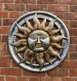 COLOURED METAL SUN FACE WALL PLAQUE HANGING GARDEN ORNAMENT