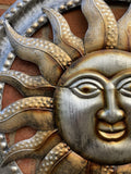 COLOURED METAL SUN FACE WALL PLAQUE HANGING GARDEN ORNAMENT