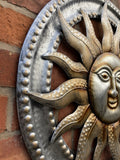 COLOURED METAL SUN FACE WALL PLAQUE HANGING GARDEN ORNAMENT