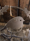 COLOURED METAL ROBIN & HOLLY FESTIVE WREATH WALL PLAQUE XMAS GARDEN ORNAMENT