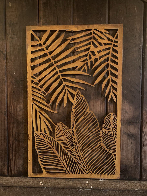 RUSTY METAL FERN LEAF WALL PLAQUE HANGING GARDEN ORNAMENT