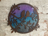 METAL BIRDS IN TREE SILHOUETTE WALL PLAQUE HANGING GARDEN / INDOOR  ART DECOR
