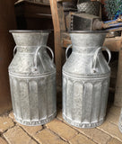 PAIR OF LIGHT WEIGHT METAL CHURN STYLE PLANTERS GARDEN / INDOOR ORNAMENTS