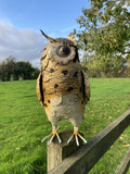 COLOURED METAL OWL BIRD STATUE GARDEN ORNAMENT