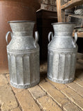 PAIR OF LIGHT WEIGHT METAL CHURN STYLE PLANTERS GARDEN / INDOOR ORNAMENTS