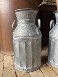PAIR OF LIGHT WEIGHT METAL CHURN STYLE PLANTERS GARDEN / INDOOR ORNAMENTS
