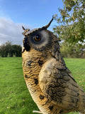 COLOURED METAL OWL BIRD STATUE GARDEN ORNAMENT