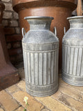 PAIR OF LIGHT WEIGHT METAL CHURN STYLE PLANTERS GARDEN / INDOOR ORNAMENTS