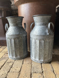 PAIR OF LIGHT WEIGHT METAL CHURN STYLE PLANTERS GARDEN / INDOOR ORNAMENTS