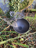 RUSTY METAL BUTTERFLY RAIN CATCHER STAKE GARDEN BIRD BATH FEEDER