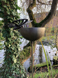 RUSTY METAL BUTTERFLY RAIN CATCHER STAKE GARDEN BIRD BATH FEEDER