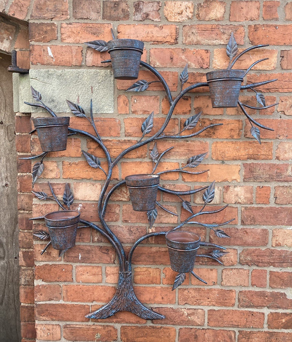 LARGE COLOURED METAL TREE WALL PLANTER HANGING GARDEN ORNAMENT