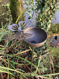 RUSTY METAL BUTTERFLY RAIN CATCHER STAKE GARDEN BIRD BATH FEEDER