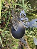 RUSTY METAL BUTTERFLY RAIN CATCHER STAKE GARDEN BIRD BATH FEEDER