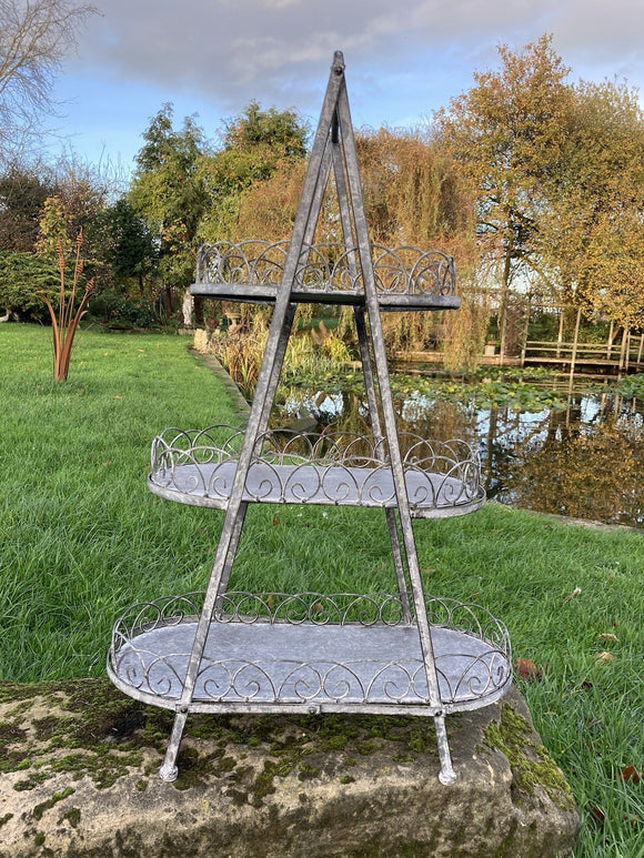 METAL 3 TIER FOLDING SHELF PLANT STAND INDOOR /GARDEN ORNAMENT