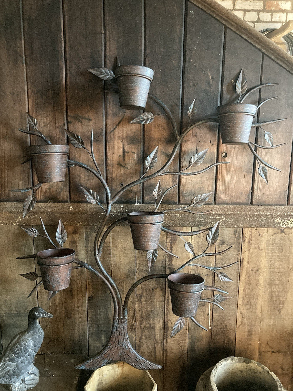 metal tree wall planter with pots LARGE COLOURED METAL TREE WALL PLANTER HANGING GARDEN ORNAMENT – Ferney  Heyes Garden Products