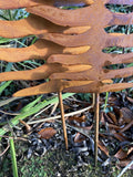 SET OF 2 RUSTY METAL FERN LEAF PLANT STAKES GARDEN DECORATIONS