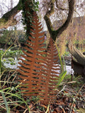 SET OF 2 RUSTY METAL FERN LEAF PLANT STAKES GARDEN DECORATIONS