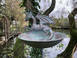 METAL BLUE DRAGON BIRD BATH / FEEDER STAKE GARDEN ORNAMENT