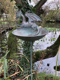 METAL BLUE DRAGON BIRD BATH / FEEDER STAKE GARDEN ORNAMENT