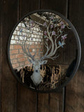 METAL FRAMED STAG DEER MIRROR GARDEN / INDOOR WALL DECOR ORNAMENT
