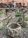 WROUGHT METAL RUSTY GARDEN SPIRAL SPHERE DECORATIVE ORNAMENT STEEL BALL