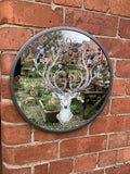 METAL FRAMED STAG DEER MIRROR GARDEN / INDOOR WALL DECOR ORNAMENT