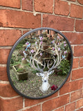 METAL FRAMED STAG DEER MIRROR GARDEN / INDOOR WALL DECOR ORNAMENT