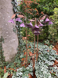 SET OF 3 COLOURED METAL FLOWER PINK BELL STAKES GARDEN ORNAMENTS