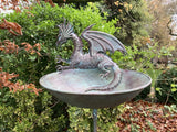 METAL BLUE DRAGON BIRD BATH / FEEDER STAKE GARDEN ORNAMENT