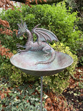 METAL BLUE DRAGON BIRD BATH / FEEDER STAKE GARDEN ORNAMENT