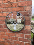 METAL FRAMED STAG DEER MIRROR GARDEN / INDOOR WALL DECOR ORNAMENT