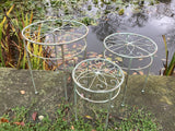 SET OF 3 LIGHT-WEIGHT GREEN METAL PLANT STANDS TABLES GARDEN / INDOOR
