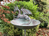 METAL BLUE DRAGON BIRD BATH / FEEDER STAKE GARDEN ORNAMENT