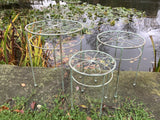 SET OF 3 LIGHT-WEIGHT GREEN METAL PLANT STANDS TABLES GARDEN / INDOOR