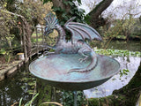 METAL BLUE DRAGON BIRD BATH / FEEDER STAKE GARDEN ORNAMENT