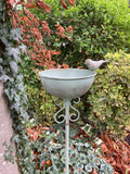 METAL GREEN SMALL BIRD FEEDER CUP STAKE GARDEN SUPPORT BIRD BATH