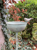 METAL GREEN SMALL BIRD FEEDER CUP STAKE GARDEN SUPPORT BIRD BATH