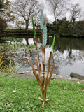 METAL GARDEN COLOURED REEDS PLANT STAKE POND ORNAMENT