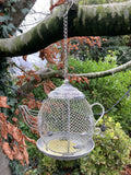 METAL HANGING TEAPOT BIRD FEEDER GARDEN ORNAMENT